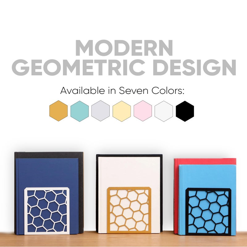 GEOMOD Geometric Honeycomb Gray Metal Bookends Decorative - Tall Sturdy Book Ends for Shelves - Modern Heavy Duty Bookend Stopper - Office or Home Book Shelf Book Holder - 6x3.25x6.25 Inches - 1 Pair - Image 4